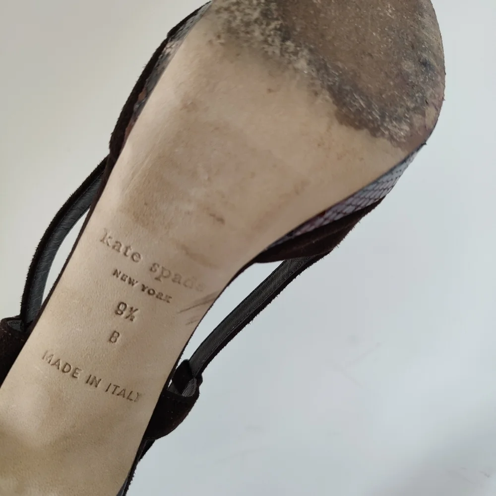 KATE SPADE Brown Suede Peep Toe Slingback Heels
